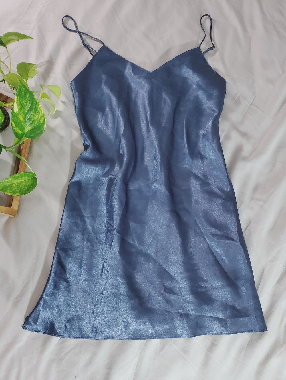 LA SENZA Strappy Low Back Slip Dress In Steel Blue